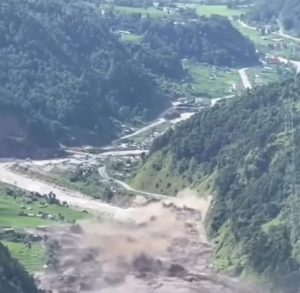 Flood affected market area in Syabrubesi, the trailhead town for the Langtang trek
